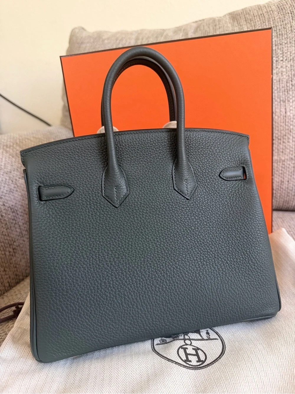 NEW w/ Receipt  HERMÈS Vert Fonce GHW Birkin 25 Togo Retourne , Stamp G-2026